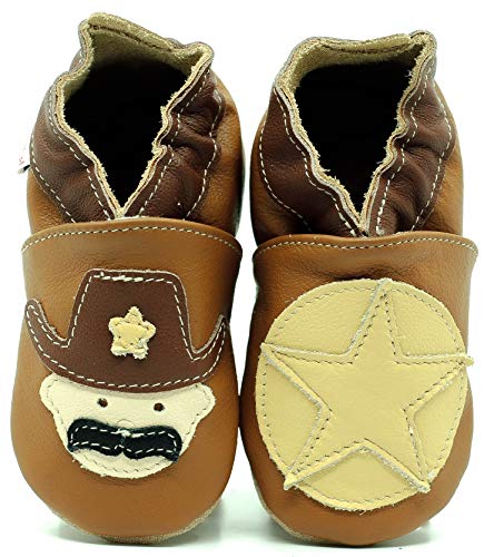 (Sheriff Oskar, 30 EU) Lederpuschen Lederpatschen Lederschuhe Kinder Hausschuhe Kinderschuhe Kinderhausschuhe weiche Leder Krabbelschuhe Junge Mädchen Kleinkind Lederhausschuhe Puschen Lauflernschuhe von Need Sleep