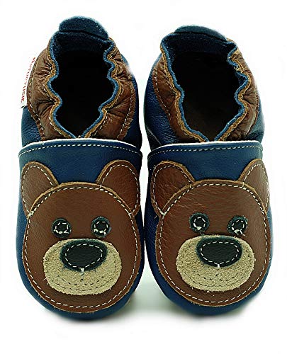 (Teddybär, 27 EU) Lederpuschen Lederpatschen Lederschuhe Kinder Hausschuhe Kinderschuhe Kinderhausschuhe weiche Leder Krabbelschuhe Junge Mädchen Kleinkind Lederhausschuhe Puschen Lauflernschuhe von Need Sleep