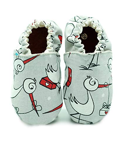 Need Sleep (Storch, M 11 cm) Baumwolle Baby Hausschuhe Babyschuhe Kinderschuhe Kinderhausschuhe weiche Leder Krabbelschuhe Junge Mädchen Kleinkind Puschen Lauflernschuhe Geschenk für Baby 0-3 Monate von Need Sleep