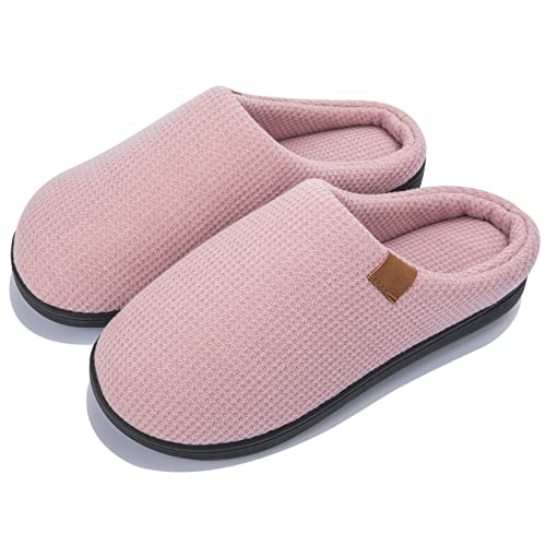 NeedBo Herren Damen Hausschuhe Waffel mit Strick-Baumwollfutter Rutschfeste und leichte Hausschuhe für den Innenbereich,Rosa,3738 EU von NeedBo