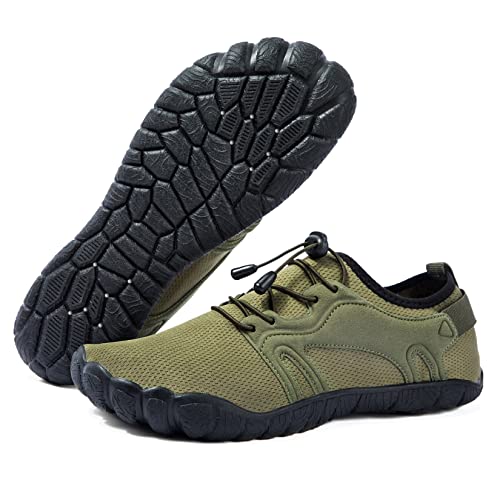 NeedBo Barfußschuhe Herren Schnelltrocknend Wasserschuhe Tauchen Surfen Badeschuhe Wassersport Breite Zehen Strandschuhe, Armeegrün, 40 EU von NeedBo