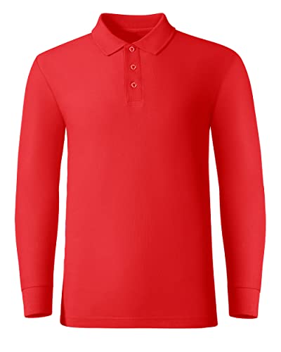 NeedBo Herren Langarm Casual Solid Golf Poloshirt, Rot/Ausflug, einfarbig (Getaway Solids), L von NeedBo