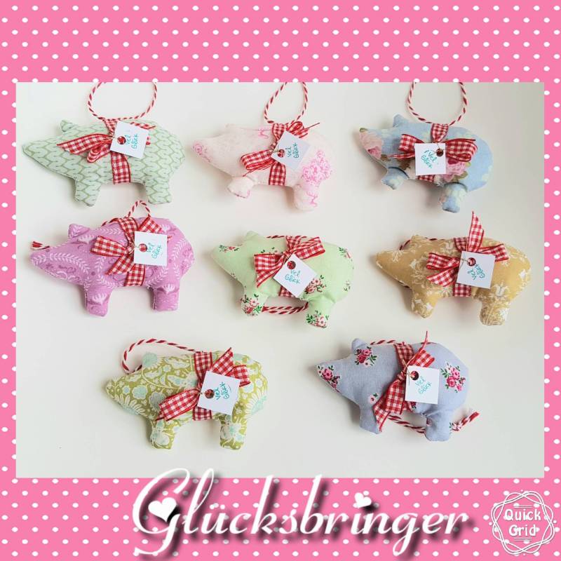 Glücksbringer "Viel Glück" Anhänger Schweinchen Aus Stoff Bunt von NeedleArtGermany