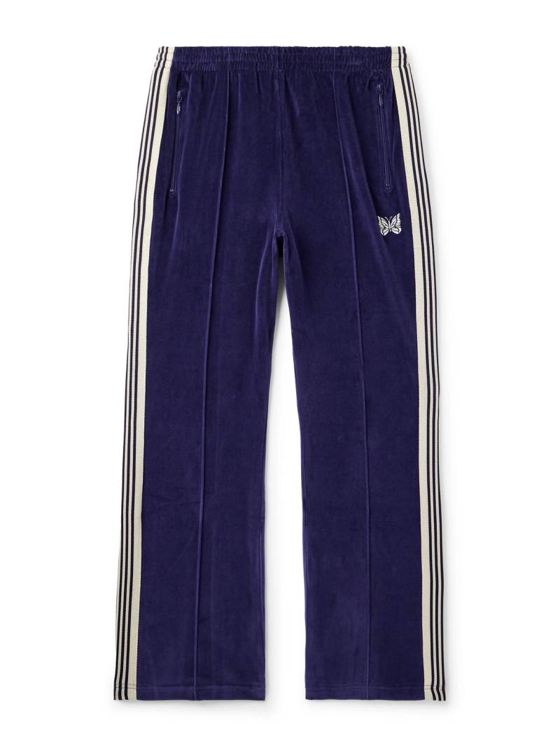 Needles - Flared Webbing-Trimmed Logo-Embroidered Cotton-Blend Velour Track Pants - Men - Blue - L von Needles