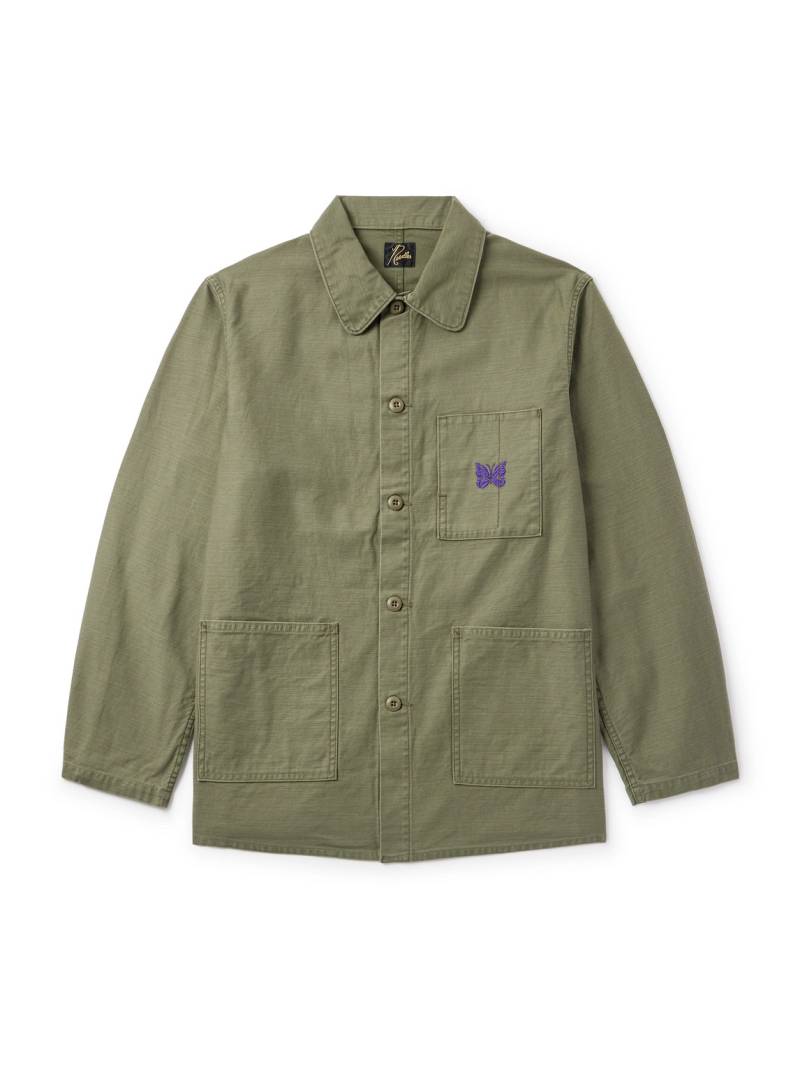 Needles - Logo-Embroidered Cotton-Canvas Overshirt - Men - Green - M von Needles