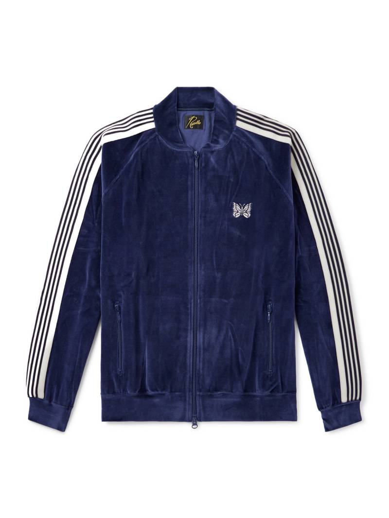 Needles - Logo-Embroidered Striped Cotton-Blend Velour Track Jacket - Men - Blue - L von Needles
