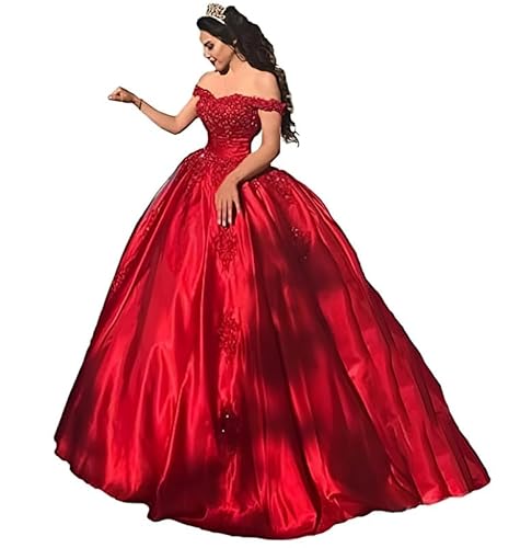 Neejafrog Ab Schulter Spitze Applique Abschlussballkleider Glitzernde Satin Quinceanera Kleid Sweetheart Ballkleider von Neejafrog