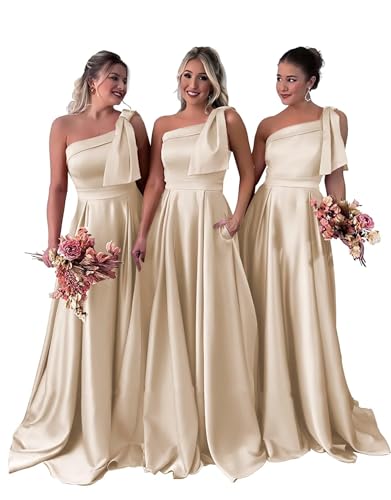 Neejafrog Eine Schulter Brautjungfer Kleider für Hochzeit Satin Abschlussballkleider mit Bogen Lange Formale Abendkleider mit Taschen von Neejafrog