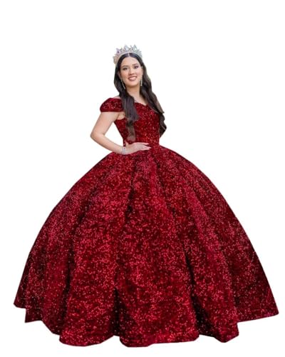 Neejafrog Glitzernde Pailletten Quinceanera Kleider schulterfrei geschwollenes langes Ballkleid Sweetheart Prinzessin Abend Partykleid von Neejafrog