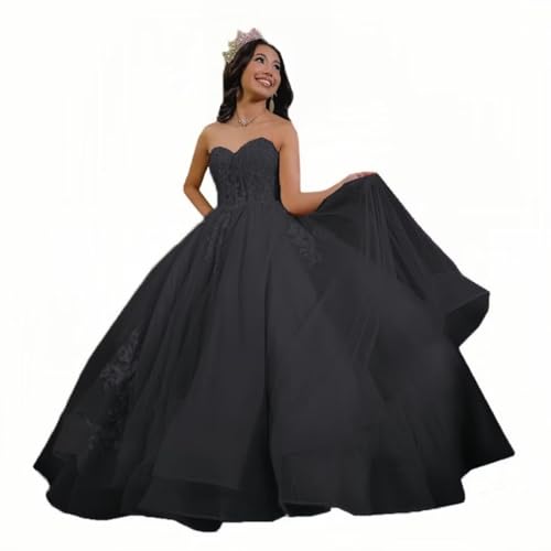 Neejafrog trägerlose Puffy Tüll Quinceanera Kleider süße Funkelnde Perlen Abendkleider 3D Blumen Spitzenapplikationen Abschlussballkleid für Frauen von Neejafrog