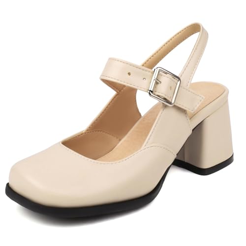 NeelyRisey Damen Blockabsatz Slingpumps Closed Toe Mary Jane mit Absatz Dress Schuhe Slingback Pumps Eckige Zehe Casual Abendschuhe von NeelyRisey