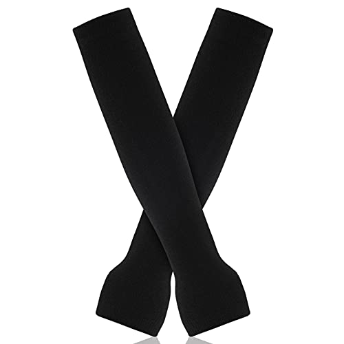 Frauen Lange Fingerlose Handschuhe Gestrickte Fingerlos Armstulpen Wärmer mit Daumenloch Über Ellenbogen Lange Daumenloch Handschuhe für Frauen und Männer, Schwarz von Neer