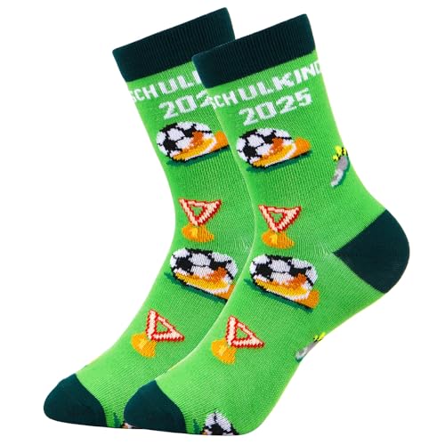 Neer 1 Paar Schulkind Socken in 31-34 Größe Einschulung Socken für 6 Jährige Junge Mädchen Schulanfänger(Grüner Fußball) von Neer