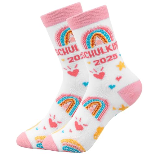 Neer 1 Paar Schulkind Socken in 31-34 Größe Einschulung Socken für 6 Jährige Junge Mädchen Schulanfänger(Regenbogen) von Neer