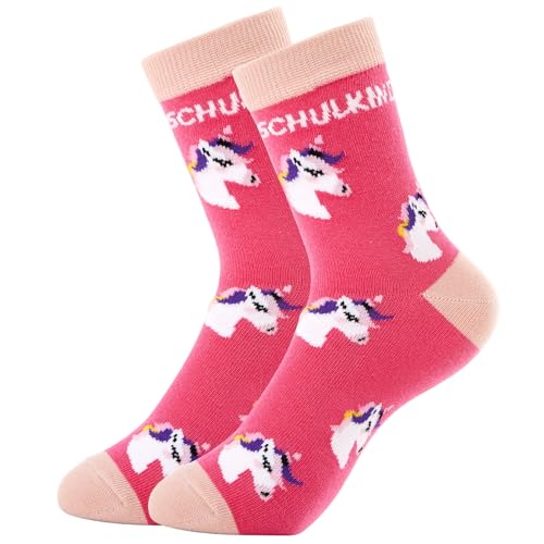 Neer 1 Paar Schulkind Socken in 31-34 Größe Einschulung Socken für 6 Jährige Junge Mädchen Schulanfänger (Einhorn) von Neer