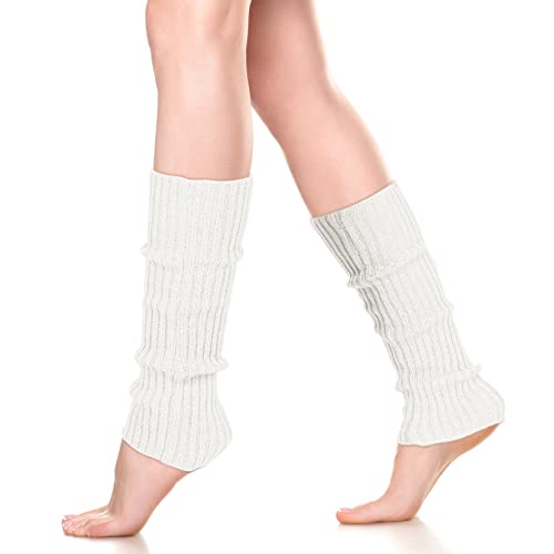 Neer Damen Beinstulpen Gerippte Beinlinge 80er Jahre Lange Beinwärmer Stiefel Knöchelwärmer(Weiß) von Neer