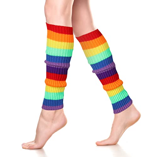 Neer Damen Beinstulpen Gerippte Beinlinge 80er Jahre Lange Beinwärmer Stiefel Knöchelwärmer(Regenbogen) von Neer