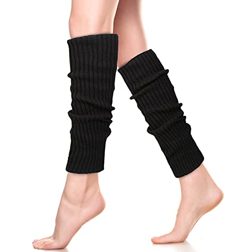 Neer Damen Beinstulpen Gerippte Beinlinge 80er Jahre Lange Beinwärmer Stiefel Knöchelwärmer(Schwarz) von Neer