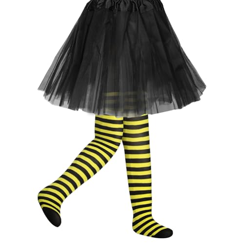 Neer Karneval Strumpfhose Kinder Mädchen Elastische Strumpfhose für Kinder im Alter Ostern(Gelbe und schwarze Streifen) von Neer