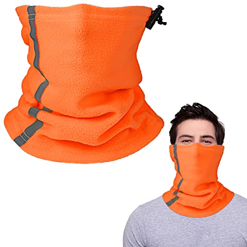 Winter Schlauchschal mit Hoher Sichtbarkeit Multifunktionstuch Unisex Winddicht Sport Nackenwärmer mit Reflektierend Streifen und Elastisch Kordel für Herren Damen (Orange) von Neer