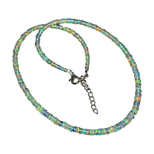 925 Sterling Silber 3 mm bis 6 mm natürliche äthiopische Welo Feueropal glatte Rondelle Edelstein Perlen Halskette für Frauen | Opalperlen in AAA-Qualität | 18-Zoll-Opal-Halskette | Opalschmuck von Neerupam Collection