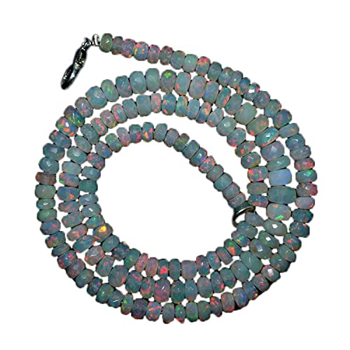 925 Sterling Silber 5 mm bis 7 mm natürliche äthiopische Welo Feueropal facettierte Rondelle Edelstein Perlen Halskette für Frauen | AAA-Qualität Opal perlen | 18-Zoll-Opal-Halskette | Opalschmuck von Neerupam Collection