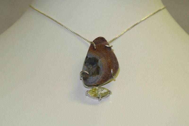 Lemon Quarz Und Wüsten Druzy Sterling Silber Anhänger von NeetaGupta