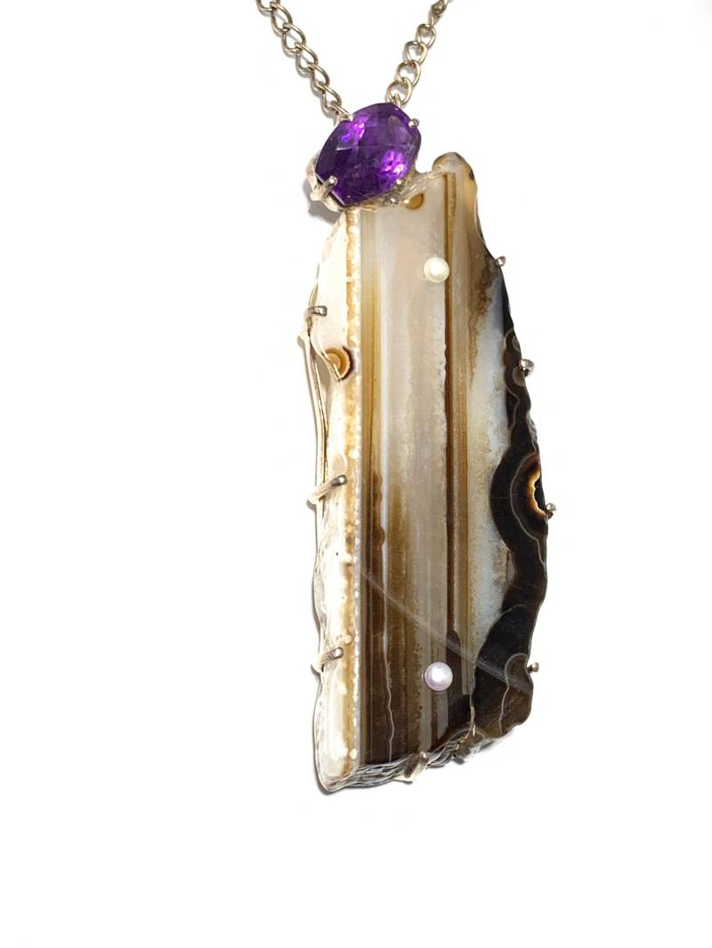 Süßwasser Perle, Amethyst Und Achat Sterling Silber Anhänger von NeetaGupta