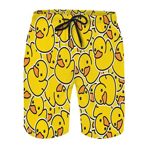 Nefarian Herren-Badehose, schnell trocknend, Strand-Badehose, Badeanzüge mit Netzfutter und Taschen, Ente Gummiente Tier, X-Large von Nefarian