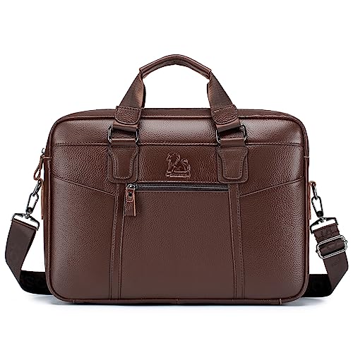 Nefli Businesstasche Herren Leder 15,6 Zoll Ledertasche Groß Laptoptasche Vintage Aktentasche Umhängetasche Messenger Bag für Universität Reisen Braun von Nefli