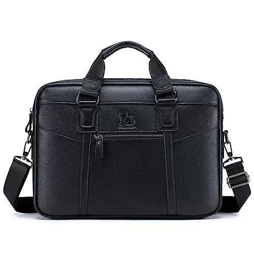 Nefli Businesstasche Herren Leder 15,6 Zoll Ledertasche Groß Laptoptasche Vintage Aktentasche Umhängetasche Messenger Bag für Universität Reisen Schwarz von Nefli