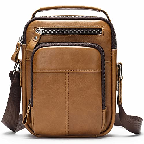 Nefli Herren Umhängetasche Leder Kleine Schultertasche für Herren Echtleder 8-Zoll-Tablet Tasche Crossbody Bag Messenger-Bags für Jeden Tag Reisen Arbeit Business Braun von Nefli