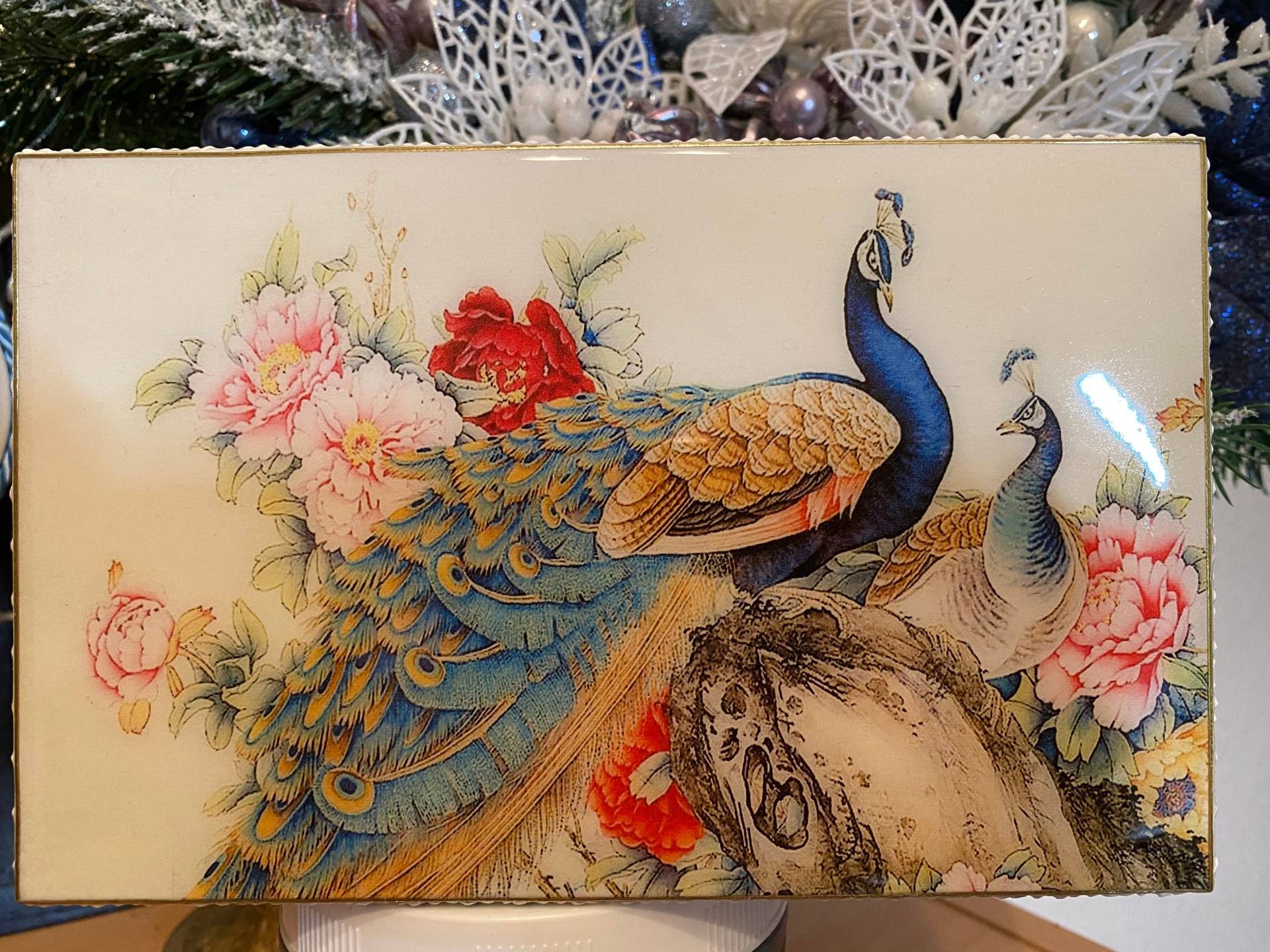 Schmuckkästchen „From Peacock With Love." Decoupagetechnik, Holzschachtel, Weihnachten, Mitbringsel, Holzbox von NegaSchatze