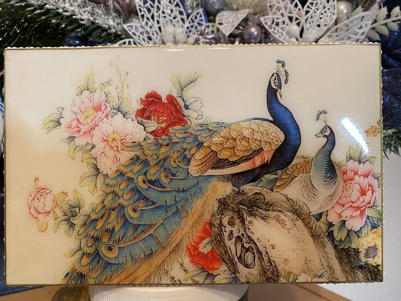 Schmuckkästchen „From Peacock With Love." Decoupagetechnik, Holzschachtel, Weihnachten, Mitbringsel, Holzbox von NegaSchatze
