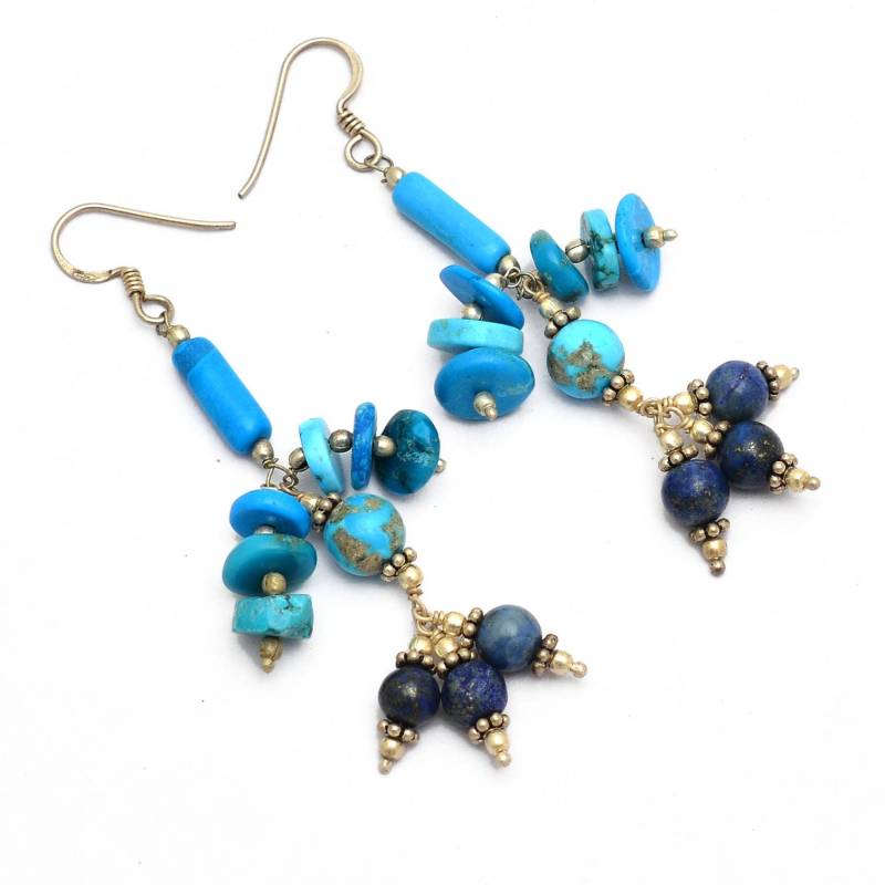 Seltene Türkis/Lapislazuli Edelstein Ohrhänger | Natürliche Türkis/ Lapis Sterling 925 Silber Boho Style Ohrringe Geschenke Für Sie Seltene Türkis/Lapislazuli Edelstein Ohrhänger | Natürliche Türkis/ Lapis Sterling 925 Silber Boho Style Ohrringe Geschenke Für Sie von NehaaGallerina