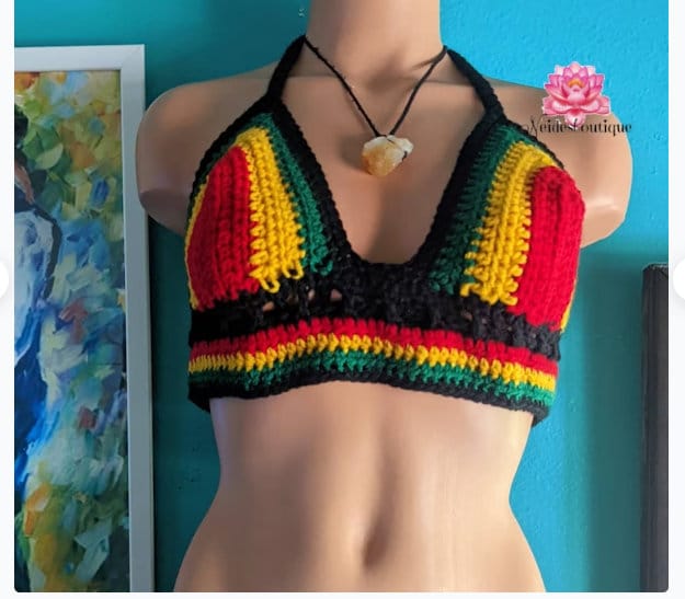 Rasta Bralette, Crop Top, Häkeltop, Strandrock, Festival Rock, Jamaican Festival, Strand Outfit, Boho Style, Bester Freund von NeidesBoutique
