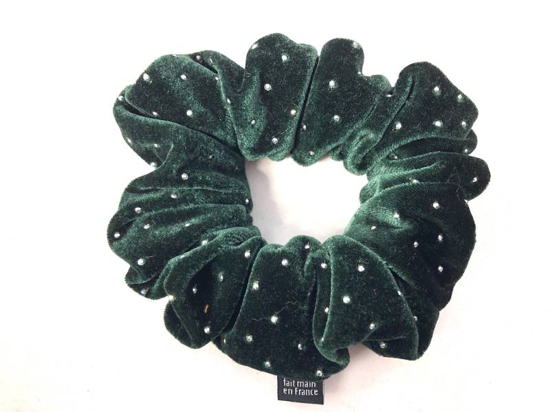 Chouchou/Scrunchie Aus Dunkelgrünem Samt Mit Strasssteinen, Verschiedene Größen Giant Normal Mini. Handgefertigt von NeigeAtelier