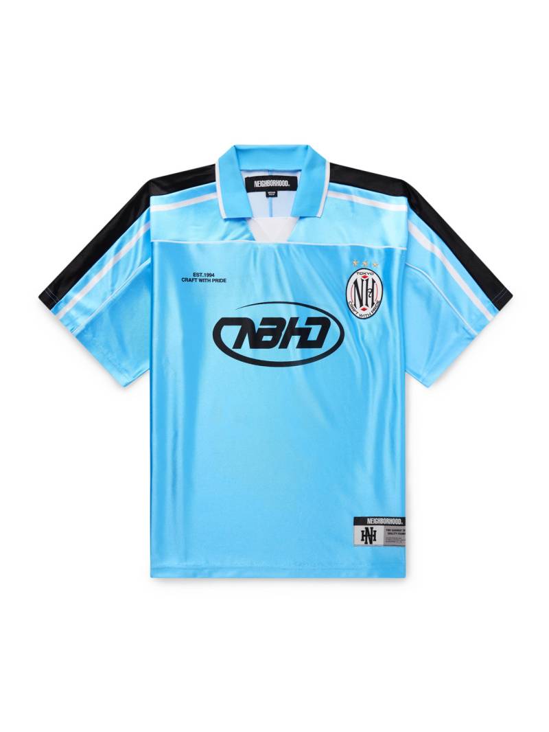 Neighborhood - Game Appliquéd Logo-Print Striped Satin Polo Shirt - Men - Blue - L Neighborhood - Game Appliquéd Logo-Print Striped Satin Polo Shirt - Men - Blue - L von Neighborhood