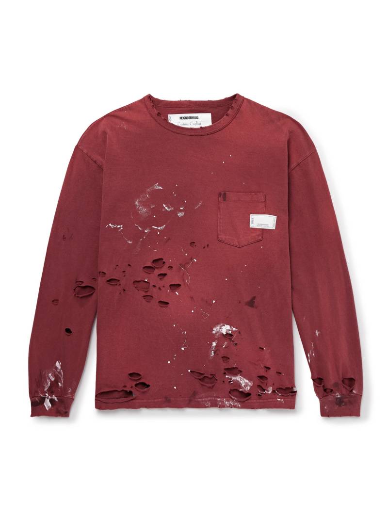 Neighborhood - Savage Distressed Paint-Splattered Cotton-Jersey T-Shirt - Men - Burgundy - XL von Neighborhood