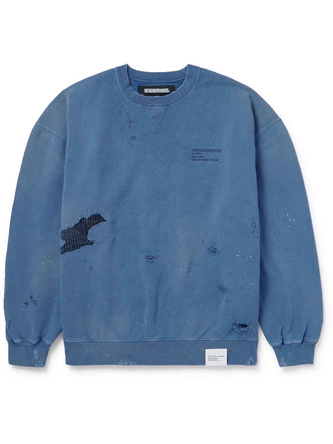Neighborhood - Savage Logo-Embroidered Appliquéd Distressed Cotton-Jersey Sweatshirt - Men - Blue - L von Neighborhood