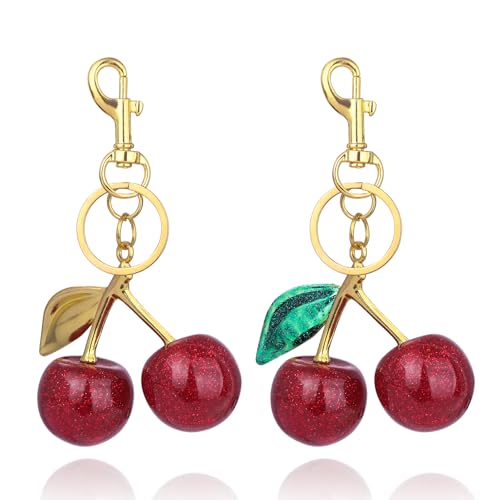 Neikafan 2 Stück Taschenanhänger Kirsch Schlüsselanhänger, Kirsch Anhänger für Auto Portmonee Taschen Kirsch Cherry Keyring Charm Bag Geldbörse Anhänger Schlüsselanhänger Kirsch Cherry von Neikafan