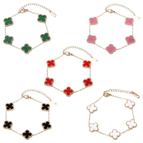 Neikafan 5 Stück Kleeblatt Armband Vierblättriges Kleeblatt Armbands Clover Armband Glücksarmband Schmuck Geschenk für Damen und Mädchen von Neikafan