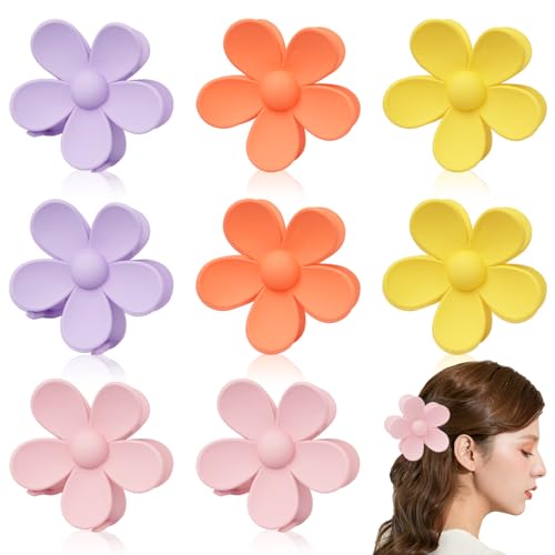 Neikafan 8 Stück Haarklammern Große Blumen Haarspangen Einzeln, Haarclips Blumenspange für Frauen, Mädchen Matte Flower Hair Clips Rutschfest Klauen-Haarspange Blütenform, 4 Farben von Neikafan