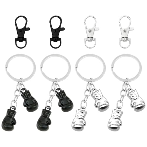Neikafan Boxhandschuhe Schlüsselanhänger 4 Stück Mini Boxhandschuhe mit 4 Drehbare Schlüsselanhänger Schlüsselanhänger Anhänger Metall Boxen Geschenke Schlüsselring für Boxen Boxer Sport Fans von Neikafan