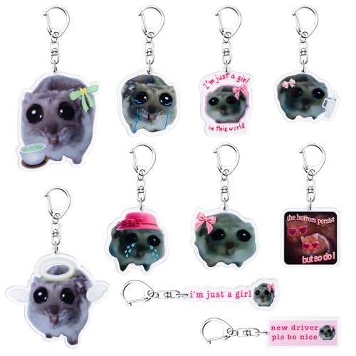 Neikafan Sad Hamster Schlüsselanhänger 10 Stück Meme Hamster Keychain Sad Hamsti Anhänger Im Just a Girl Hamster für Schlüsselanhänger Taschenanhänger Charms Hamster Sad Keychain von Neikafan