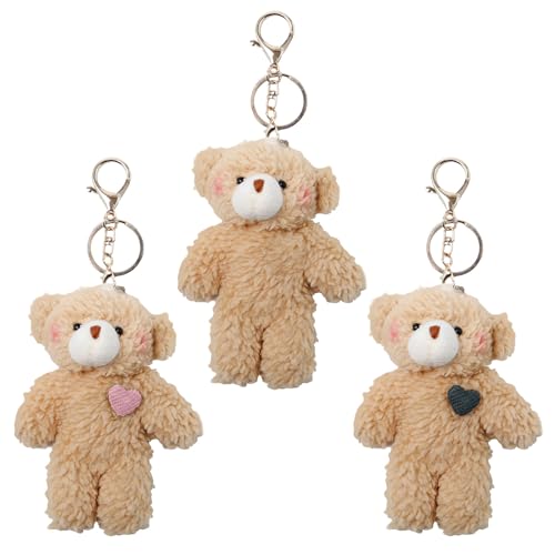 Neikafan Schlüsselanhänger Bären Plüsch 3 Stück Schlüsselanhänger Mini Teddybär Tasche Anhänger, Mini Bären Plüschtiere Kleine Bären Stofftiere 13 cm für Kinder Baby Teddybär Keychain von Neikafan
