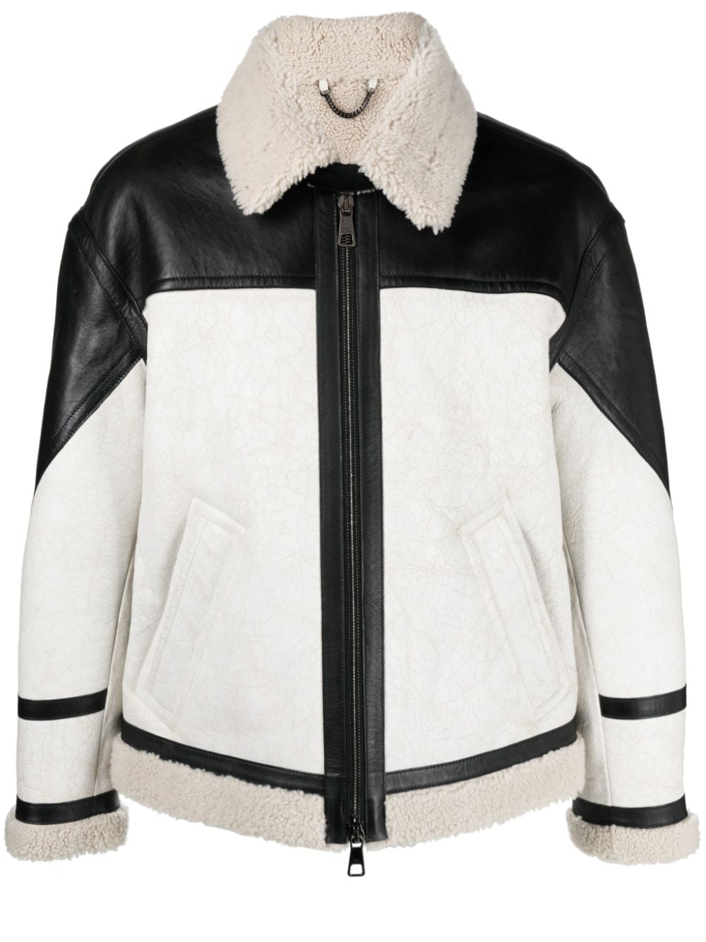 Neil Barrett Lederjacke mit Faux Shearling - Weiß von Neil Barrett