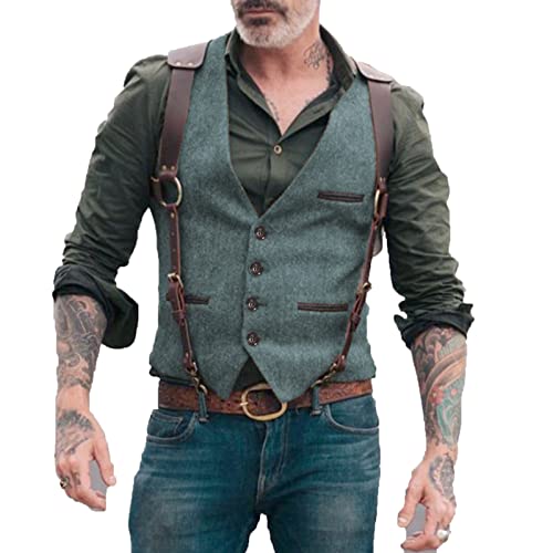 Neil Melody Herren Fischgrät Anzüge Westen Business Tweed schmale Passform Weste Wolle Trauzeuge S-3XL(3X-Large,Helle Marine) von Neil Melody