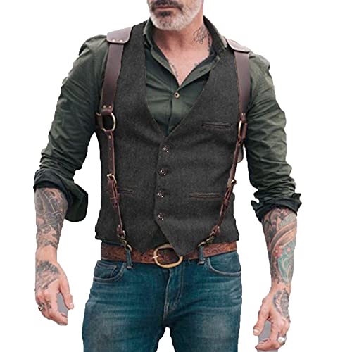 Neil Melody Herren Fischgrät Anzüge Westen Business Tweed schmale Passform Weste Wolle Trauzeuge S-3XL(Medium,Schwarz) von Neil Melody