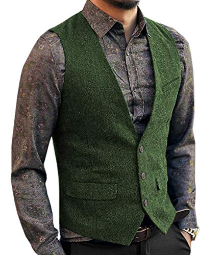 Neil Melody Herren Wolle Herringbone Tweed Lässig Weste Business Anzug Weste Slim-Fit(3X-Large,Grün) von Neil Melody